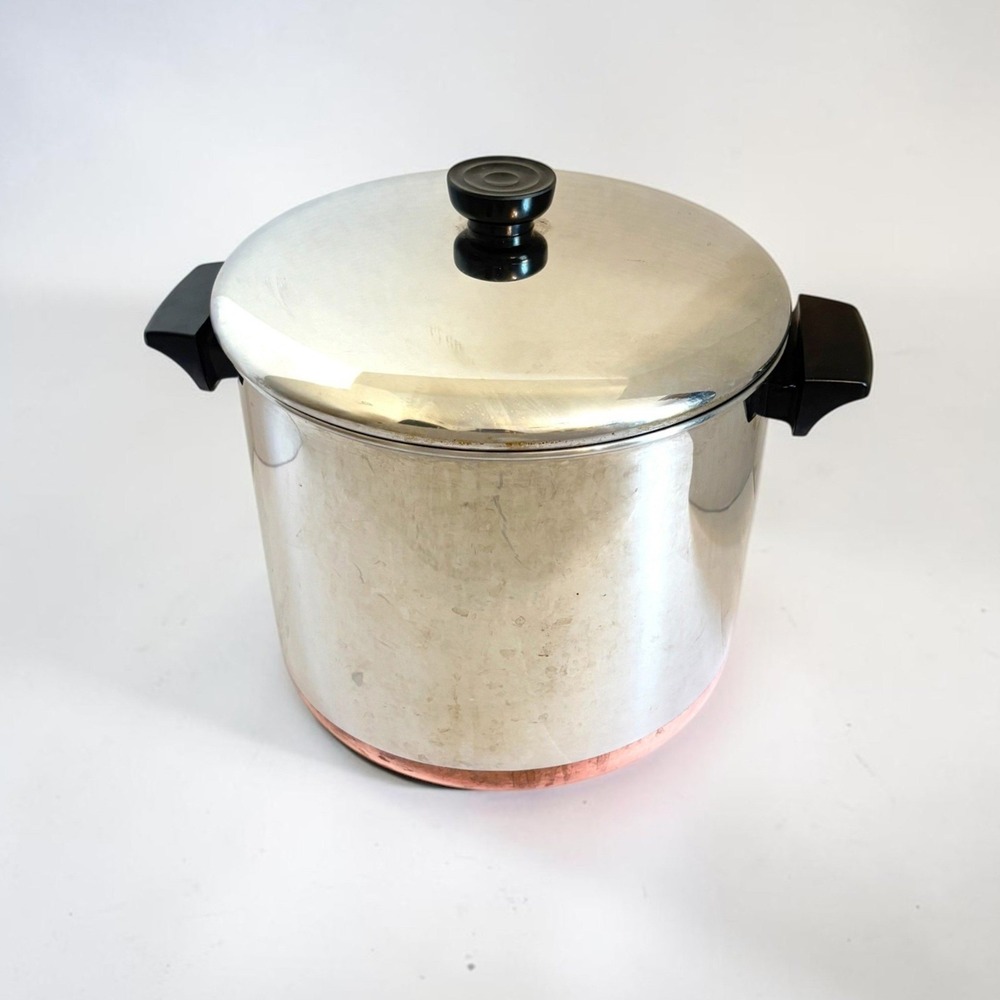 Revere Ware 8 Quart Stock Pot Copper Bottom Stainless Steel Lid 1801 USA Vintage